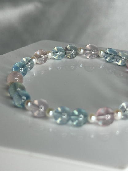Morganite & Aquamarine Bracelet with Pearls, Mixed Beryl Crystal Jewelry for Love, Calm, and Soft Feminine Energy