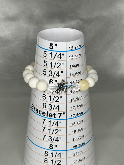 Tridacna Shell Bead Bracelet with Lotus Spacer, Calming Spiritual Jewelry for Peace, Purity, Inner Light & Mindful Energy