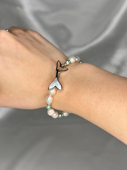 Pearl Bracelet with Silver Spacers & Mermaid Tail Clasp, Feminine Ocean-Inspired Jewelry for Elegance, Grace and Intuition