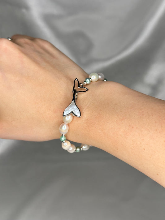 Pearl Bracelet with Silver Spacers & Mermaid Tail Clasp, Feminine Ocean-Inspired Jewelry for Elegance, Grace and Intuition