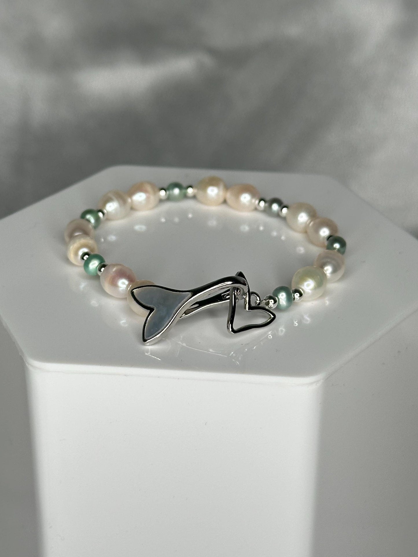 Pearl Bracelet with Silver Spacers & Mermaid Tail Clasp, Feminine Ocean-Inspired Jewelry for Elegance, Grace and Intuition