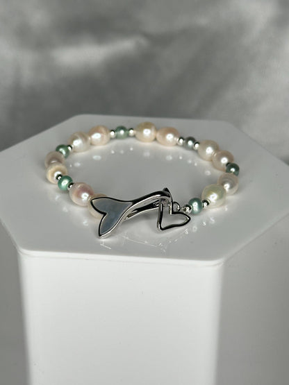Pearl Bracelet with Silver Spacers & Mermaid Tail Clasp, Feminine Ocean-Inspired Jewelry for Elegance, Grace and Intuition