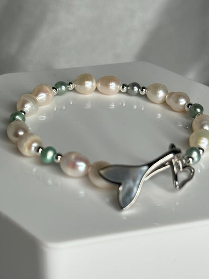 Pearl Bracelet with Silver Spacers & Mermaid Tail Clasp, Feminine Ocean-Inspired Jewelry for Elegance, Grace and Intuition