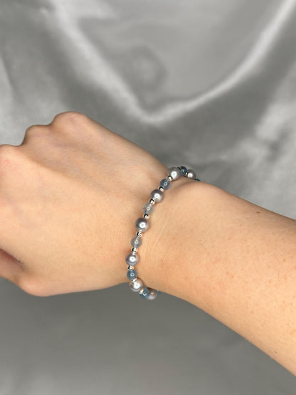 Pearl & Aquamarine Bracelet with Silver Spacer Beads, Ocean-Inspired Jewelry for Calm, Clarity, Intuition and Feminine Grace