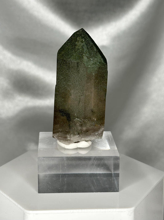 Smoky Quartz Point with Chlorite – Tiefen Glacier, Urseren, Switzerland – Alpine Mineral Specimen, Grounding & Cleansing Crystal