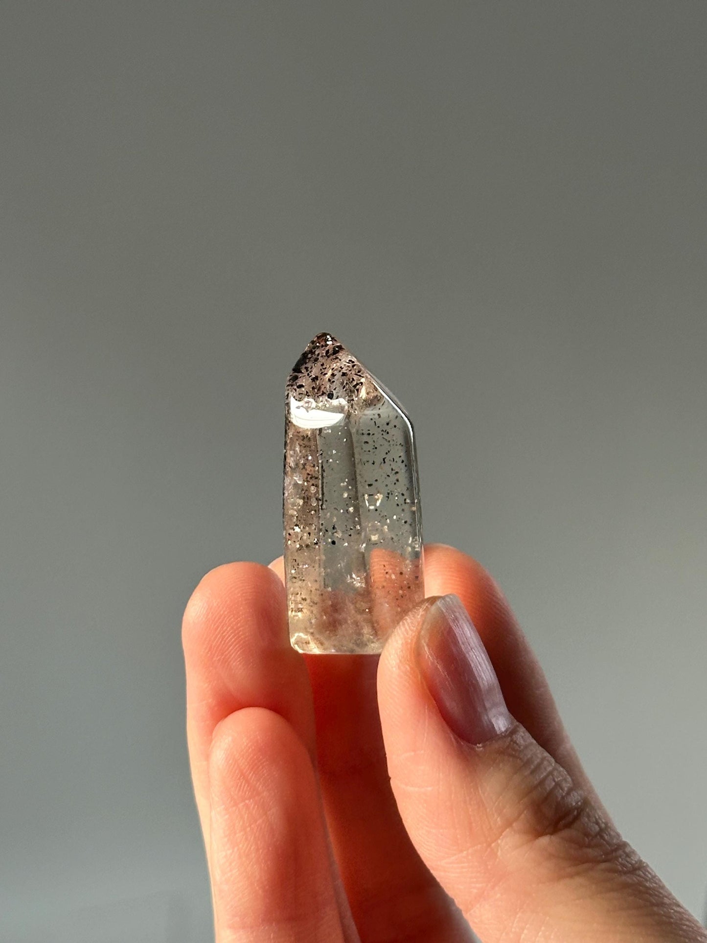 Light Smoky Quartz Tower with Hematite | Natural Crystal Point with Inclusions | Polished Smoky Quartz Specimen | Unique Collectible Stone