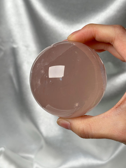 Rose Quartz Sphere – Polished Pink Crystal Orb of Love, Gentle Heart Chakra Stone, Decor, Meditation, or Gift Display