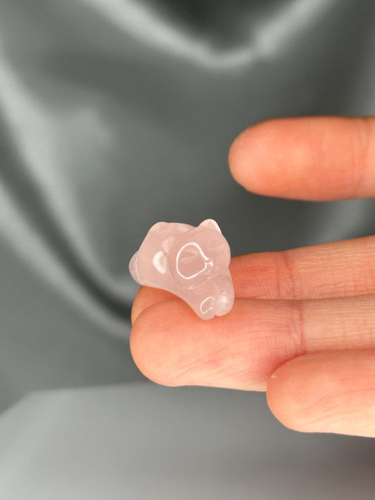 Mini Rose Quartz Sleeping Kitty | Hand-Carved Crystal Cat Figurine | Natural Pink Gemstone | Adorable Pocket-Sized Collectible Gift