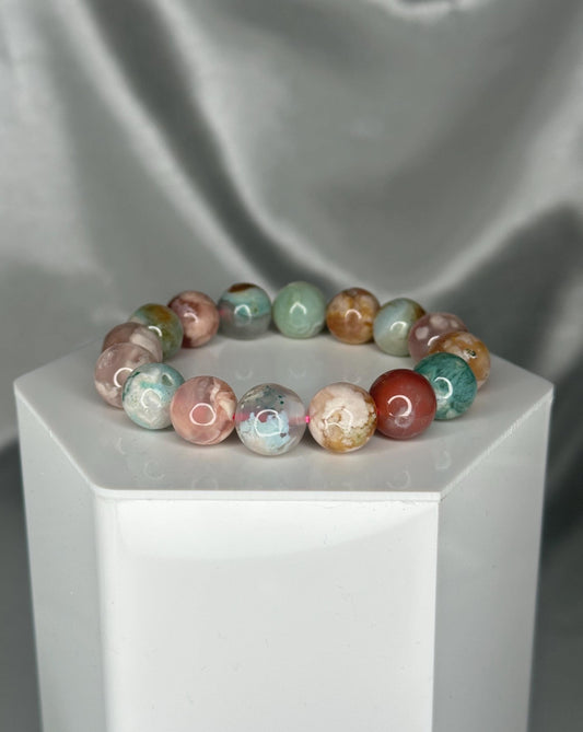 Flower Agate Bracelet | Natural Pink & White Gemstone Bracelet | Soft Feminine Crystal Jewelry for Growth and Inspiration | Thoughtful Gift