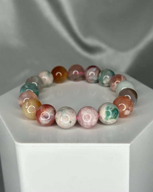 Flower Agate Bracelet | Natural Pink & White Gemstone Bracelet | Soft Feminine Crystal Jewelry for Growth and Inspiration | Thoughtful Gift