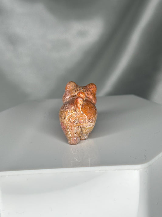 Mini Fossilized Coral Walking Cat Carving | Hand-Carved Gemstone Kitty Figurine | Crystal Animal Sculpture | Cat Lover Gift Idea