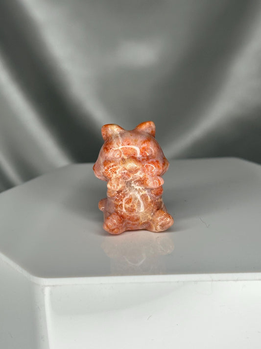 Mini Coral Playful Kitty Crystal Carving | Cute Cat Figurine | Small Gemstone Animal Sculpture | Adorable Cat Lover Gift Idea