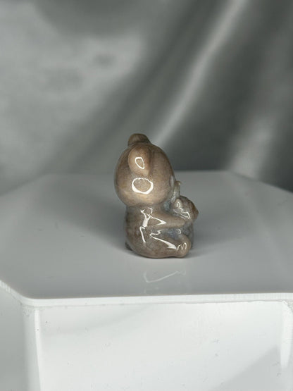 Fossilized Coral Teddy Bear with Cat Carving | Hand-Carved Gemstone Figurine | Cute Crystal Animal Sculpture | Unique Gift Idea