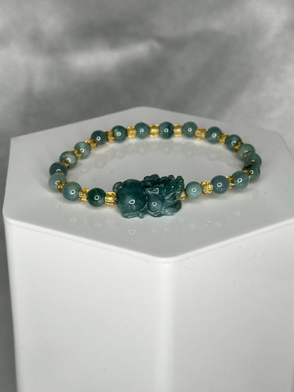 Guardian of Flow – Blue Water Jade Bracelet with Pixiu Charm for Prosperity, Protection & Calm Energy, Feng Shui Wealth Crystal Jewelry
