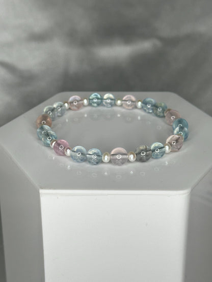 Morganite & Aquamarine Bracelet with Pearls, Mixed Beryl Crystal Jewelry for Love, Calm, and Soft Feminine Energy