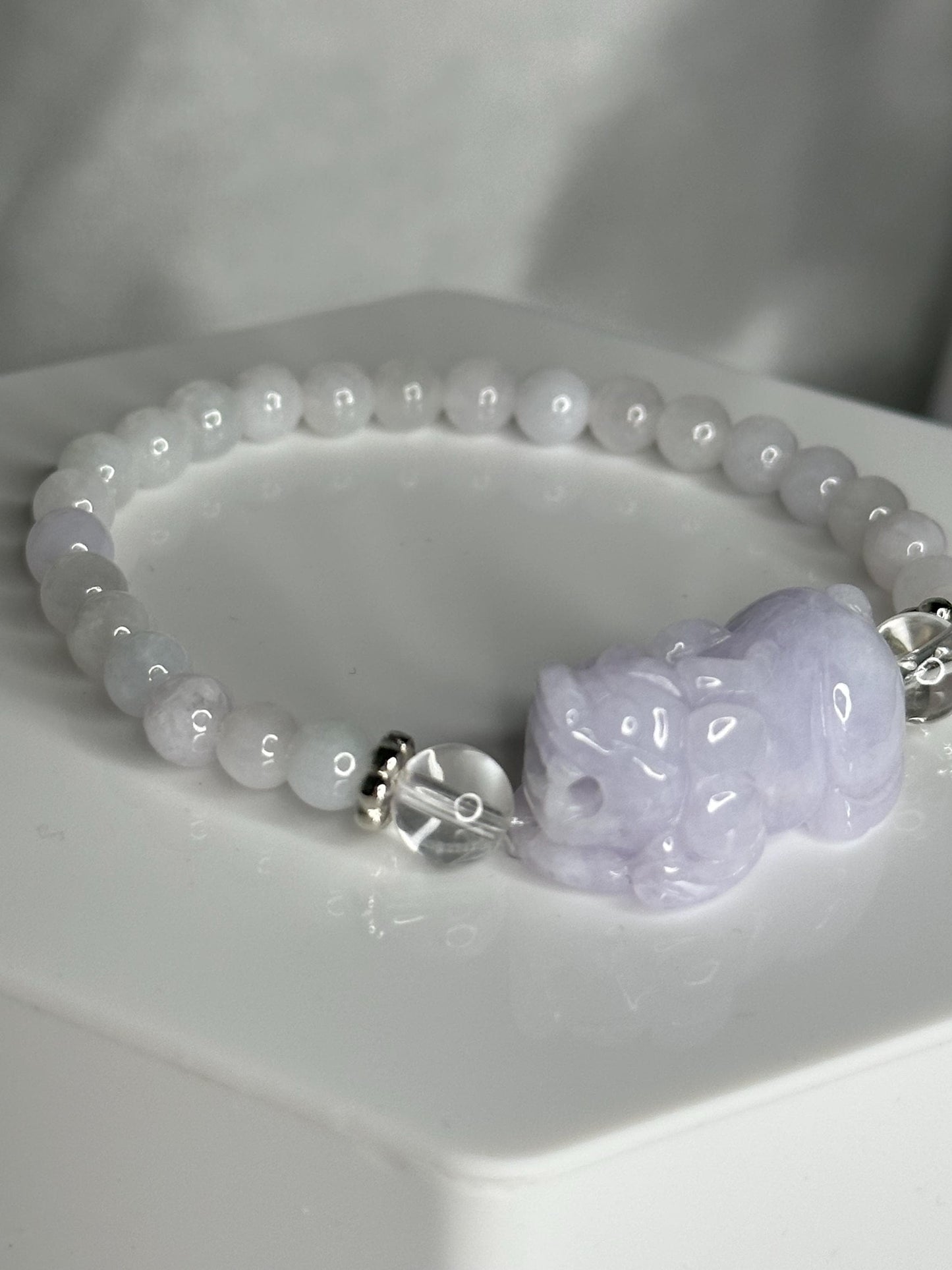 Lilac Guardian – Lavender Jade Bracelet with Lavender Jade Pixiu Bead, Calming Crystal for Abundance, Protection & Gentle Spiritual Power