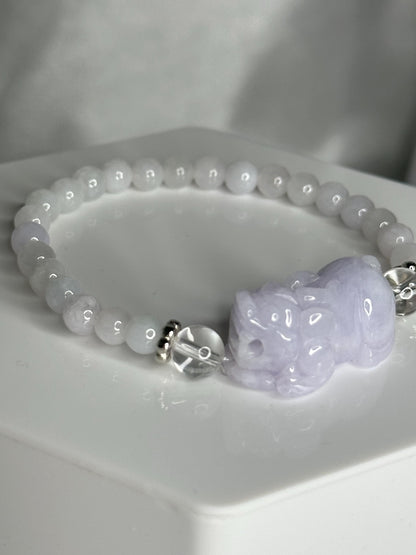 Lilac Guardian – Lavender Jade Bracelet with Lavender Jade Pixiu Bead, Calming Crystal for Abundance, Protection & Gentle Spiritual Power