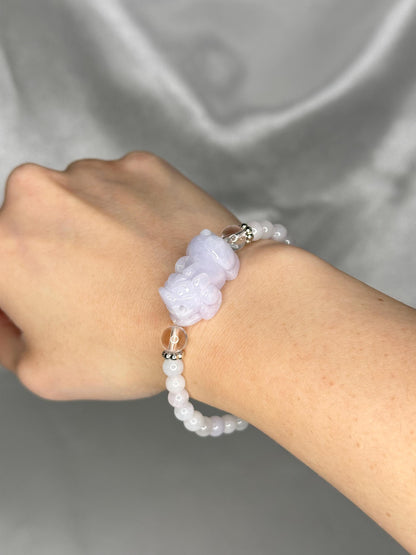 Lilac Guardian – Lavender Jade Bracelet with Lavender Jade Pixiu Bead, Calming Crystal for Abundance, Protection & Gentle Spiritual Power