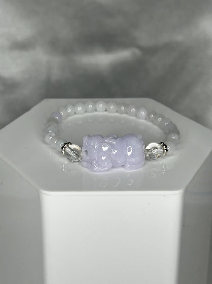 Lilac Guardian – Lavender Jade Bracelet with Lavender Jade Pixiu Bead, Calming Crystal for Abundance, Protection & Gentle Spiritual Power