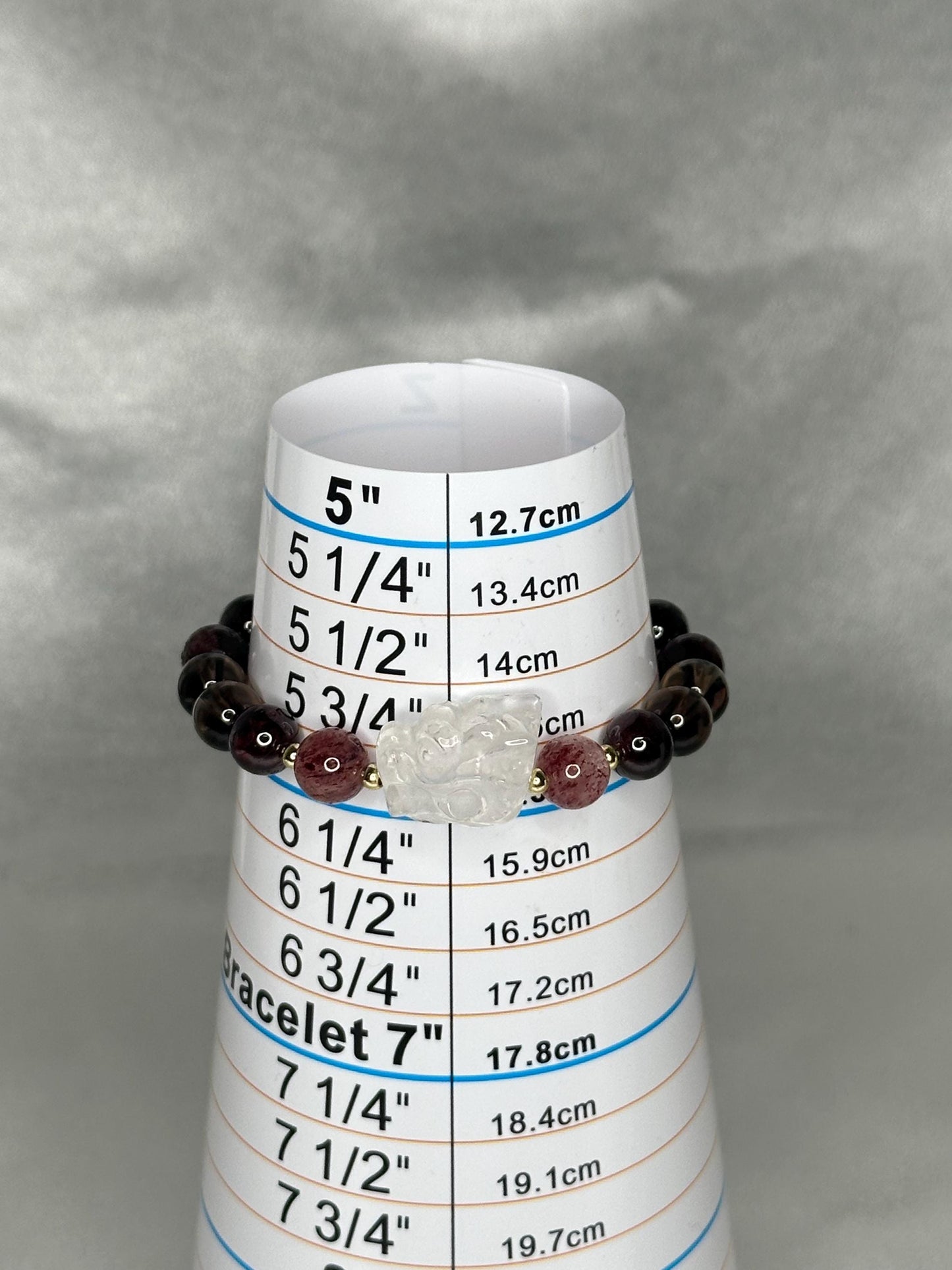 Garnet, Smoky Quartz & Strawberry Quartz Bracelet with Dragon Focal + Gold Spacers, Passionate, Playful and Protective Energy