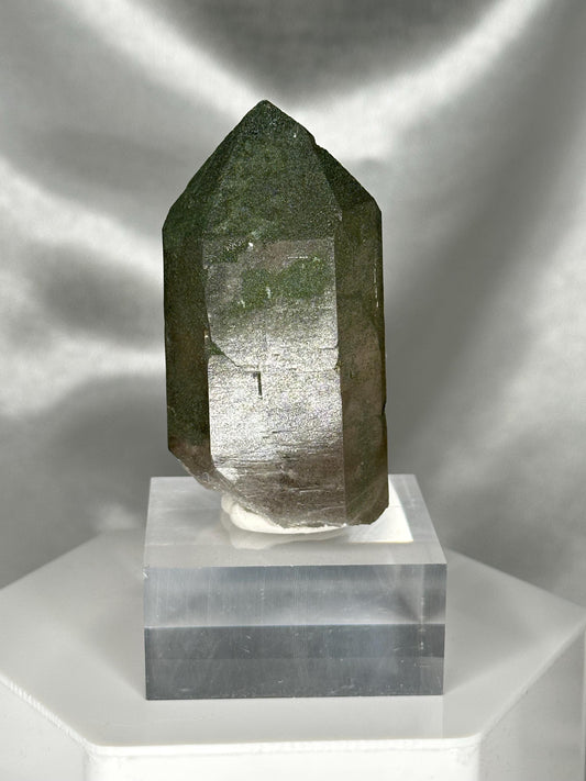 Smoky Quartz Point with Chlorite – Tiefen Glacier, Urseren, Switzerland – Alpine Mineral Specimen, Grounding & Cleansing Crystal