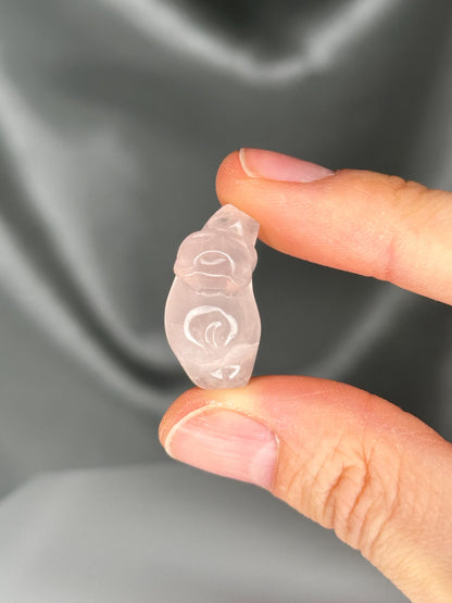 Mini Rose Quartz Sleeping Kitty | Hand-Carved Crystal Cat Figurine | Natural Pink Gemstone | Adorable Pocket-Sized Collectible Gift