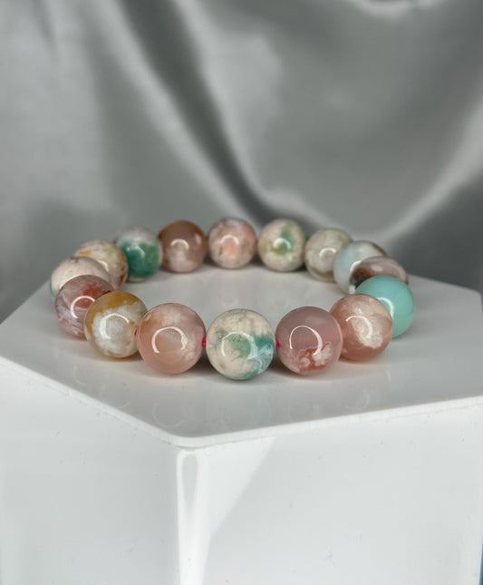 Flower Agate Bracelet | Natural Pink & White Gemstone Bracelet | Soft Feminine Crystal Jewelry for Growth and Inspiration | Thoughtful Gift