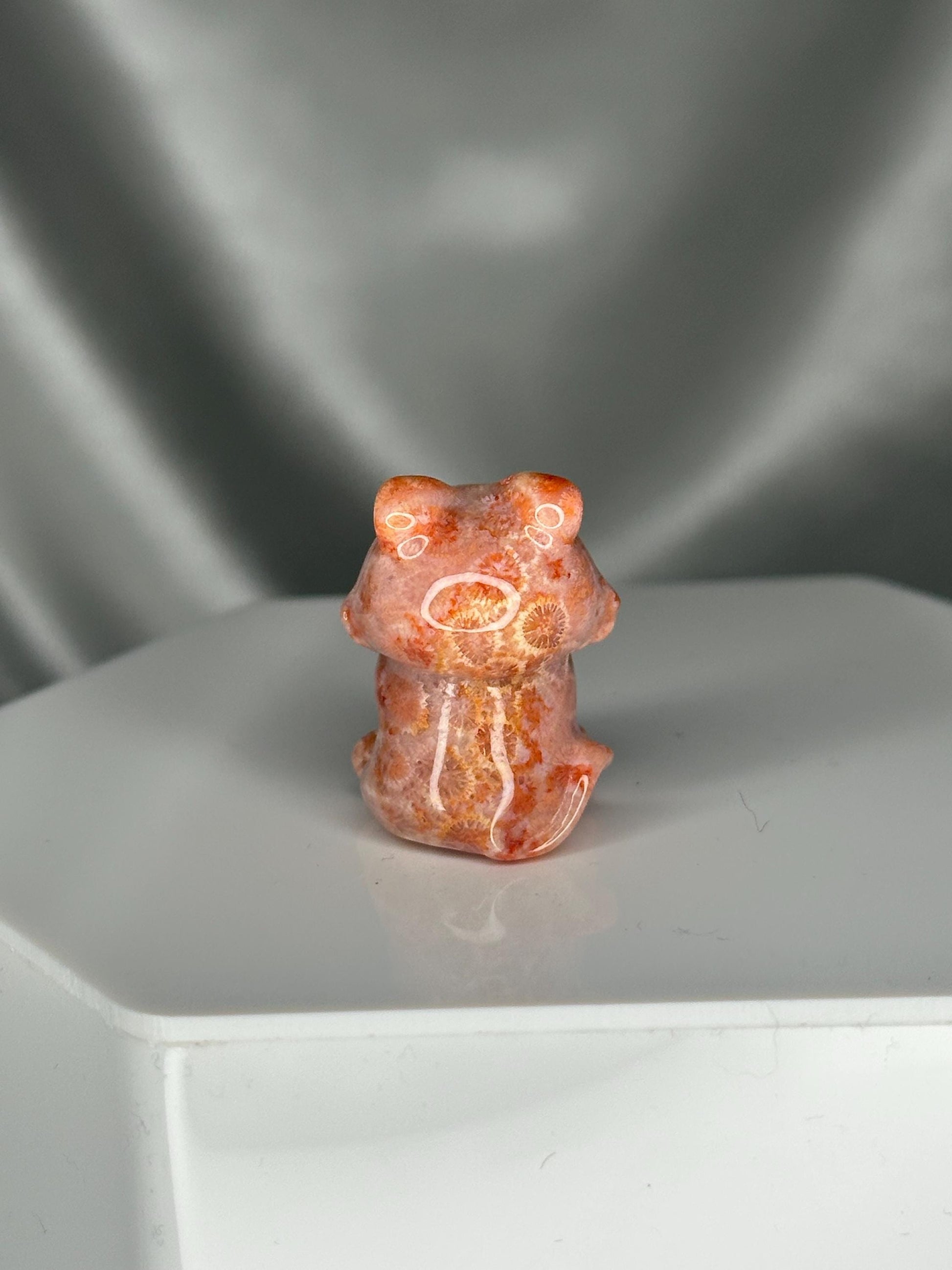 Mini Coral Playful Kitty Crystal Carving | Cute Cat Figurine | Small Gemstone Animal Sculpture | Adorable Cat Lover Gift Idea