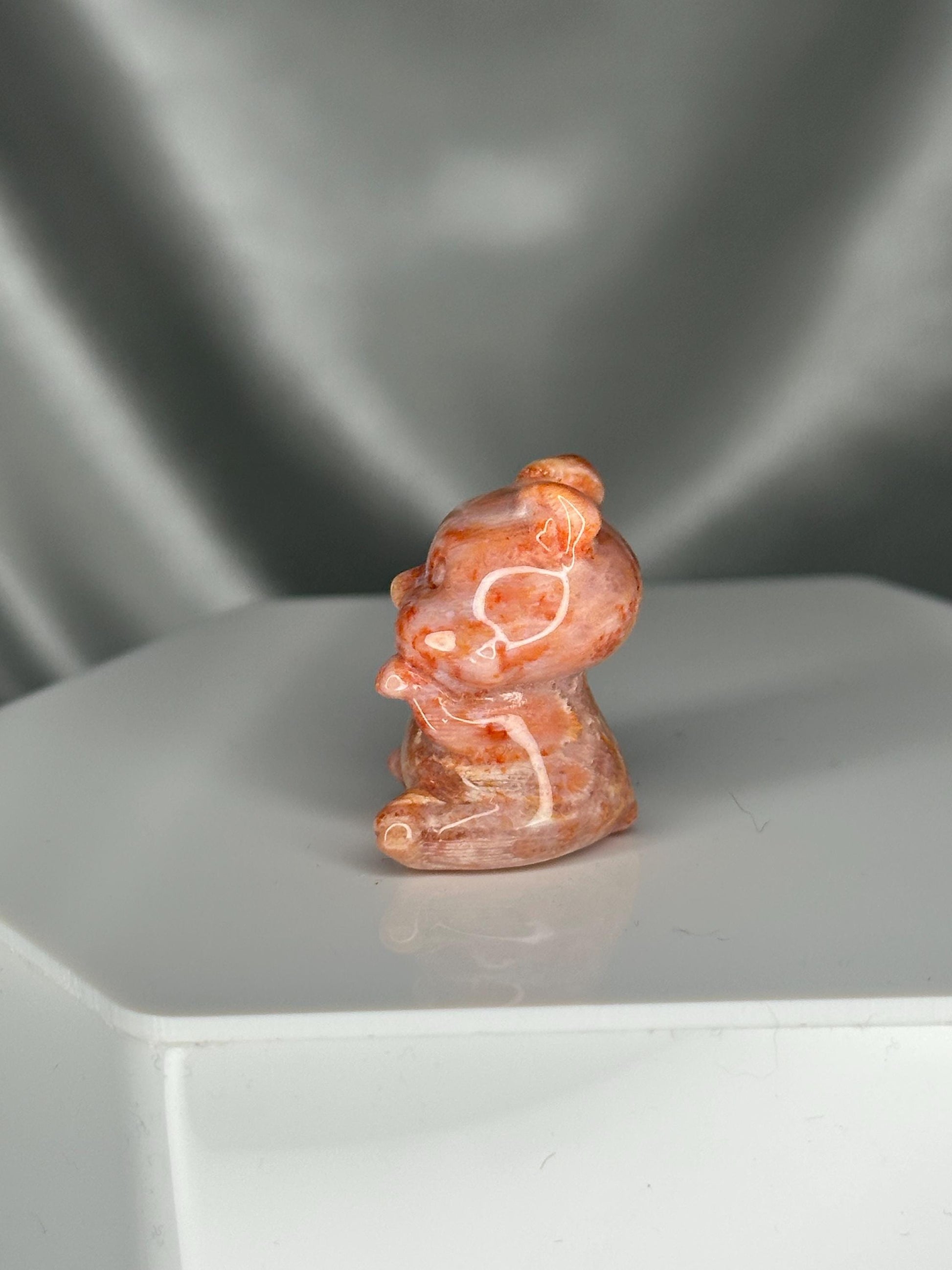 Mini Coral Playful Kitty Crystal Carving | Cute Cat Figurine | Small Gemstone Animal Sculpture | Adorable Cat Lover Gift Idea