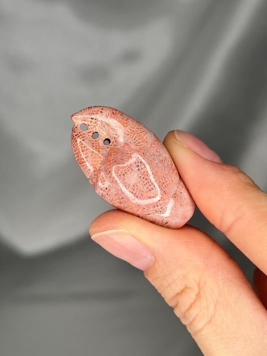 Mini Coral Lobster Claw Crystal Carving | Hand-Carved Gemstone Sculpture | Unique Ocean Fossil Crystal | Coastal Sea Lover Gift