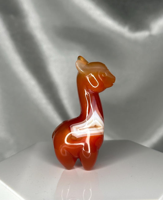 Carnelian Alpaca Carving | Hand-Carved Crystal Animal Figurine | Natural Orange Gemstone Alpaca | Cute Collectible Gift for Home or Décor