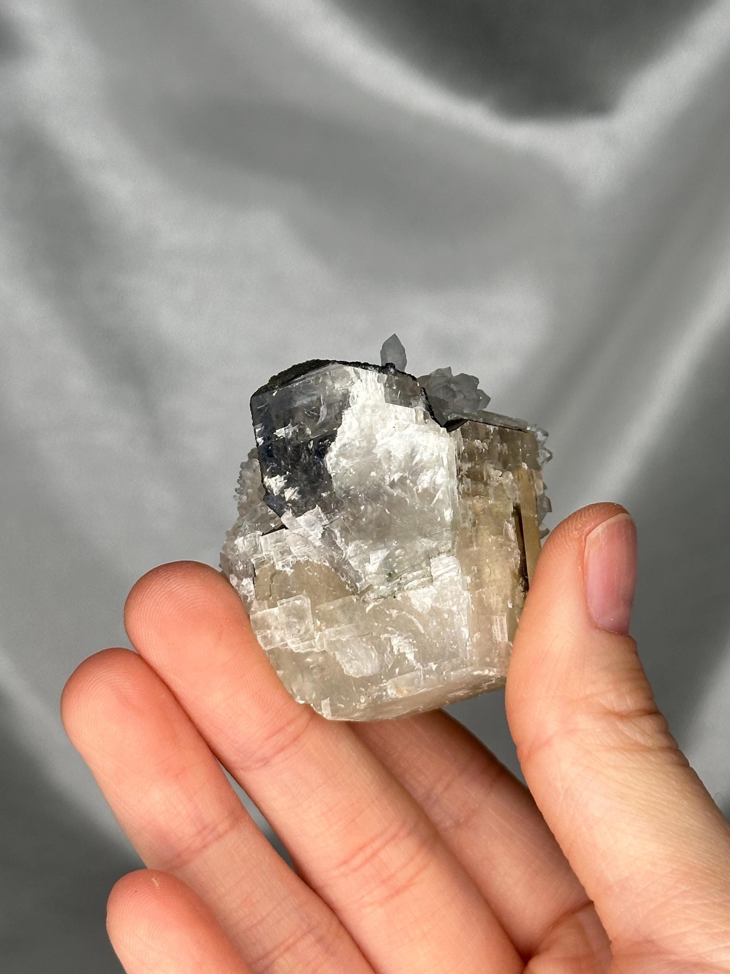 Druzy Coated Calcite Point with Quartz Crystals | Sparkling Calcite & Quartz Cluster Tower | Unique Natural Mineral Specimen from Brazil