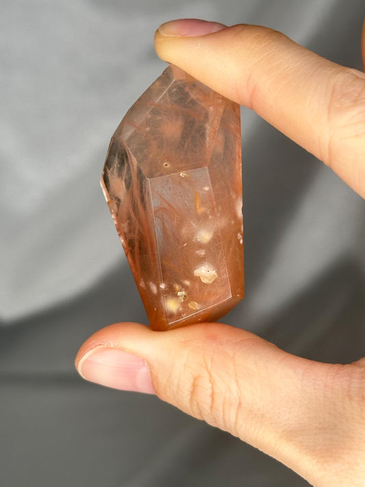 Peach Amphibole Freeform | Natural Amphibole Quartz with Cotton Ball Inclusion | Crystal Freeform Display Piece | Collector Mineral Specimen