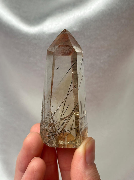 RARE Rutile Citrine Tower | Polished Citrine Quartz Point with Needle Inclusions | Natural Yellow Crystal Mineral for Display & Collections