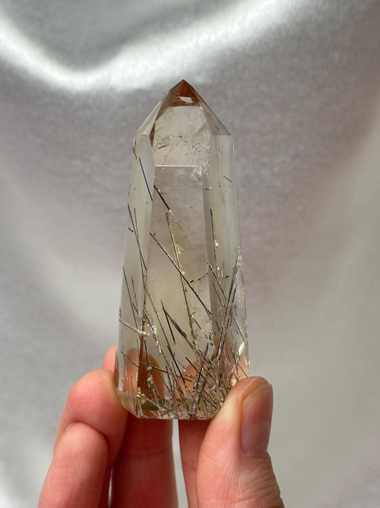 RARE Rutile Citrine Tower | Polished Citrine Quartz Point with Needle Inclusions | Natural Yellow Crystal Mineral for Display & Collections