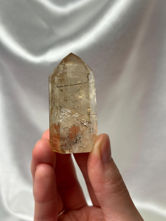 RARE Rutile Citrine Tower | Polished Citrine Quartz Point with Needle Inclusions | Natural Yellow Crystal Mineral for Display & Collections