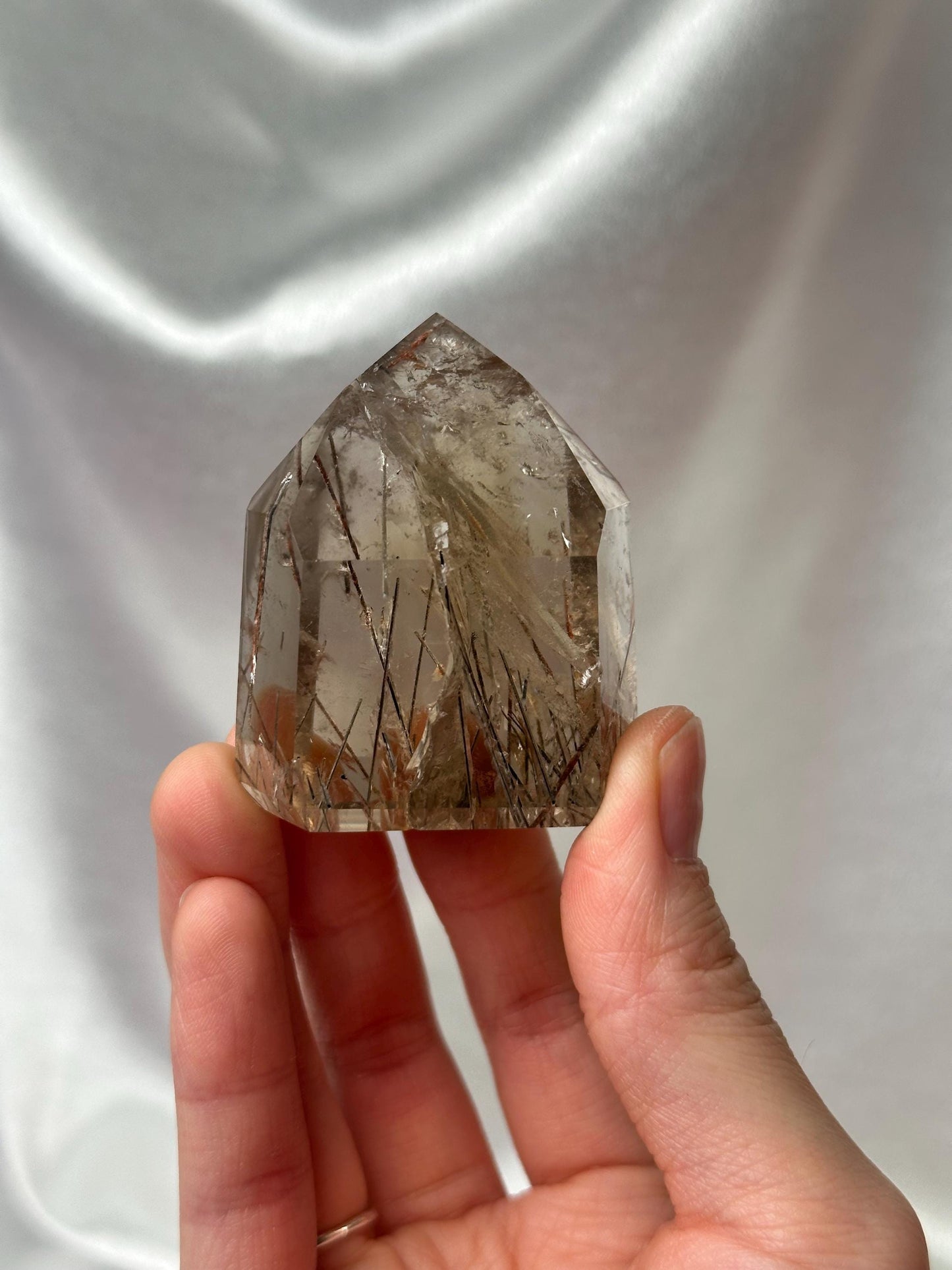 RARE Rutile Smokey Citrine Tower | Polished Citrine Quartz Point Needle Inclusions | Natural Yellow Crystal Mineral Display & Collections