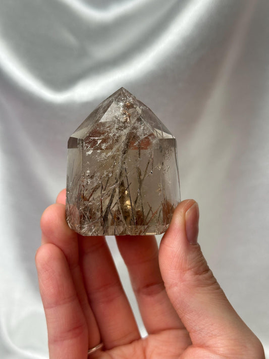 RARE Rutile Smokey Citrine Tower | Polished Citrine Quartz Point Needle Inclusions | Natural Yellow Crystal Mineral Display & Collections