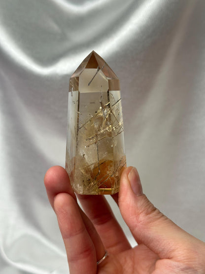RARE Rutile Citrine Tower | Polished Citrine Quartz Point with Needle Inclusions | Natural Yellow Crystal Mineral for Display & Collections