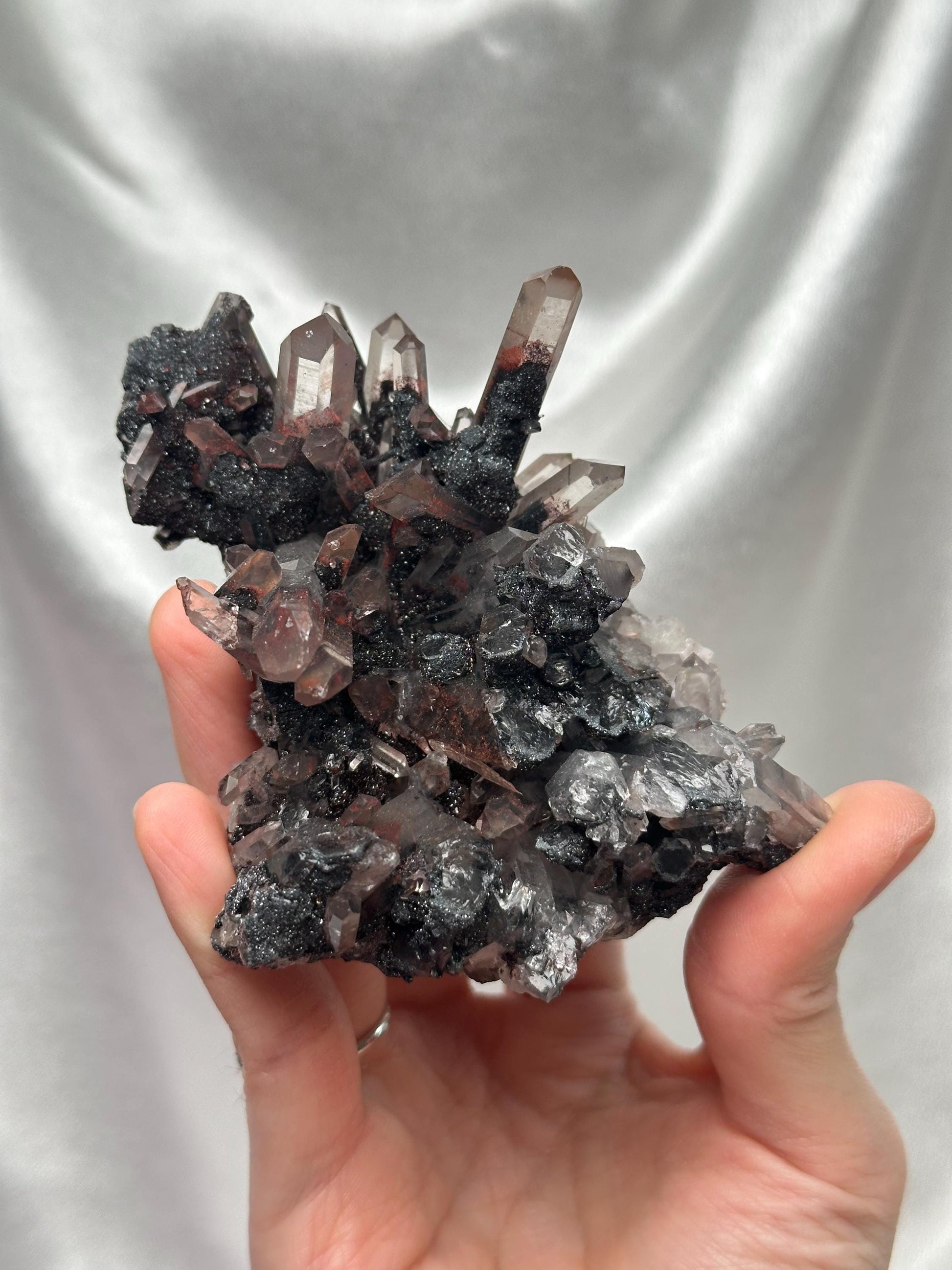 Hematite Quartz Cut Base | Natural Crystal from India | Polished Quartz with Hematite Inclusions | Unique Mineral Display Stone