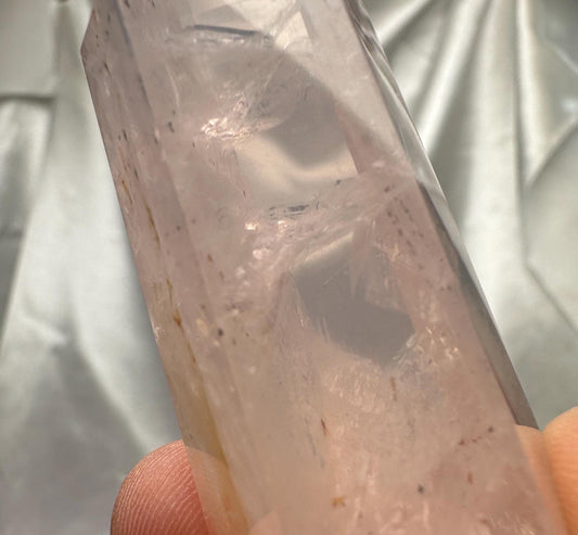 Rose Quartz with Pyrite Golden Healer Tower | Natural Pink Quartz Crystal Point with Pyrite Inclusions | Raw Mineral Specimen for Display