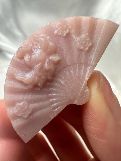 Mini Pink Opal Fan with Fox Carving | Hand-Carved Crystal Gemstone Figurine | Cute Animal Sculpture | Unique Fox Lover Gift Idea