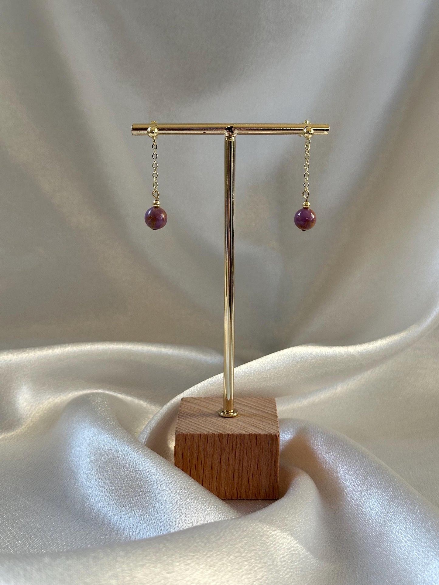 Phosphosiderite Drop Stud Earrings | Natural Purple Gemstone Dangles | Handmade Phosphosiderite Jewelry for Everyday Wear