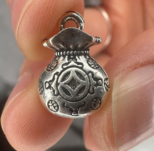 Silver Color Brass Blessing Bag Jewelry Charm | Mini Lucky Talisman Pendant | Small Metal Charm for Bracelets, Necklaces & Craft Designs