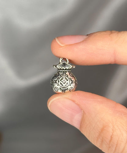 Silver Color Brass Blessing Bag Jewelry Charm | Mini Lucky Talisman Pendant | Small Metal Charm for Bracelets, Necklaces & Craft Designs