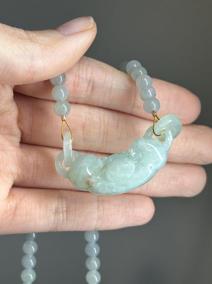 Icy Green Jade Ruyi Bead Pendant 5.4mm – Natural Jade Necklace, Carved Longevity Symbol, Elegant Crystal Jewelry, Meaningful Gift