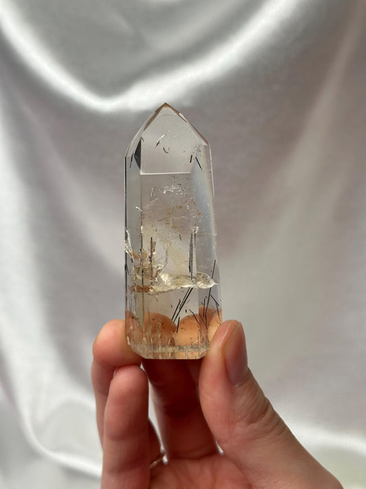 RARE Rutile Citrine Tower | Polished Citrine Quartz Point with Needle Inclusions | Natural Yellow Crystal Mineral for Display & Collections