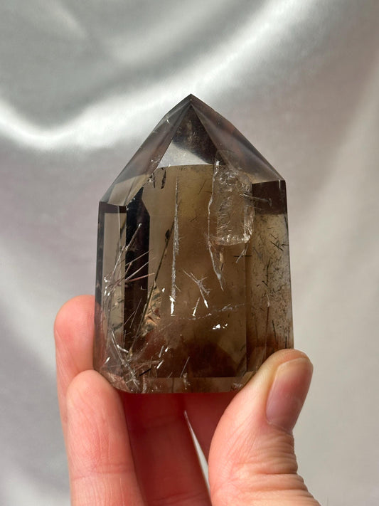 RARE Rutile Smokey Citrine Tower | Polished Citrine Quartz Point Needle Inclusions | Natural Yellow Crystal Mineral Display & Collections