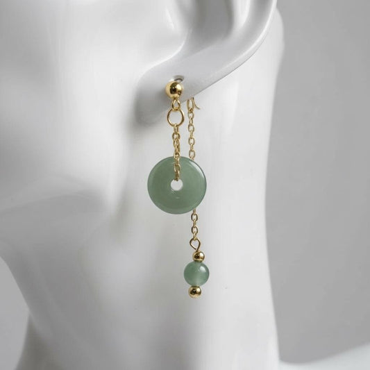 Jade Donut Drop Dangle Earrings | Natural Green Jade Hoop Style Drops | Handmade Gemstone Earrings for Everyday Simple Elegant Jewelry Gift