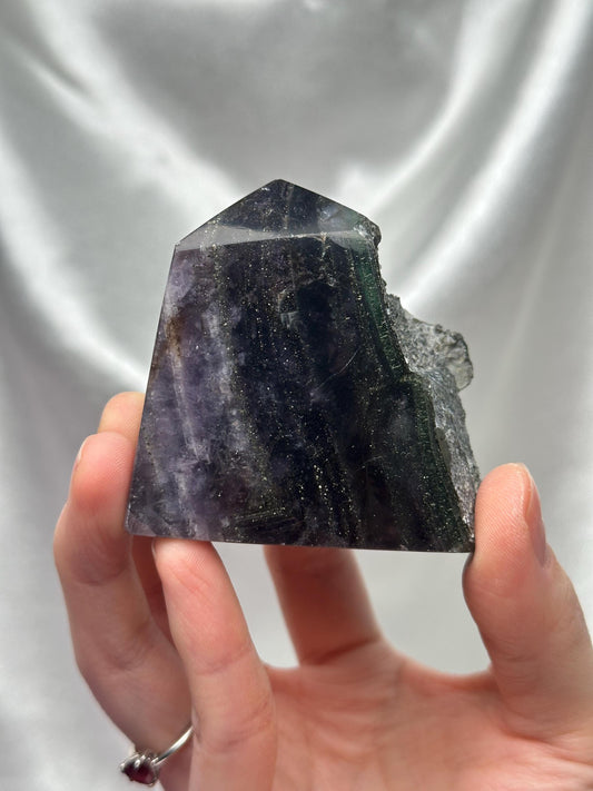Fluorite with Pyrite Free Form UV Reactive – Polished Crystal for Focus & Confidence, Natural Gemstone Combo, Energy Tool, Unique Decor